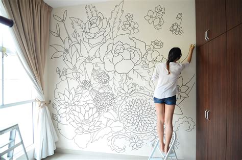 flower wall drawing|flower wall art ideas.